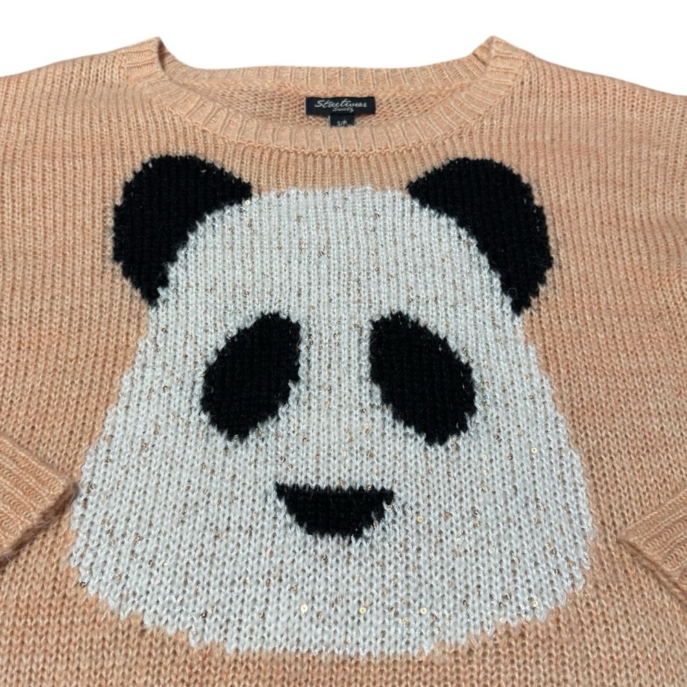 Streetwear Society Peach Panda Knit Sweater Small Cute Comfy Kawaii Long Sleeve - Picture 4 of 8